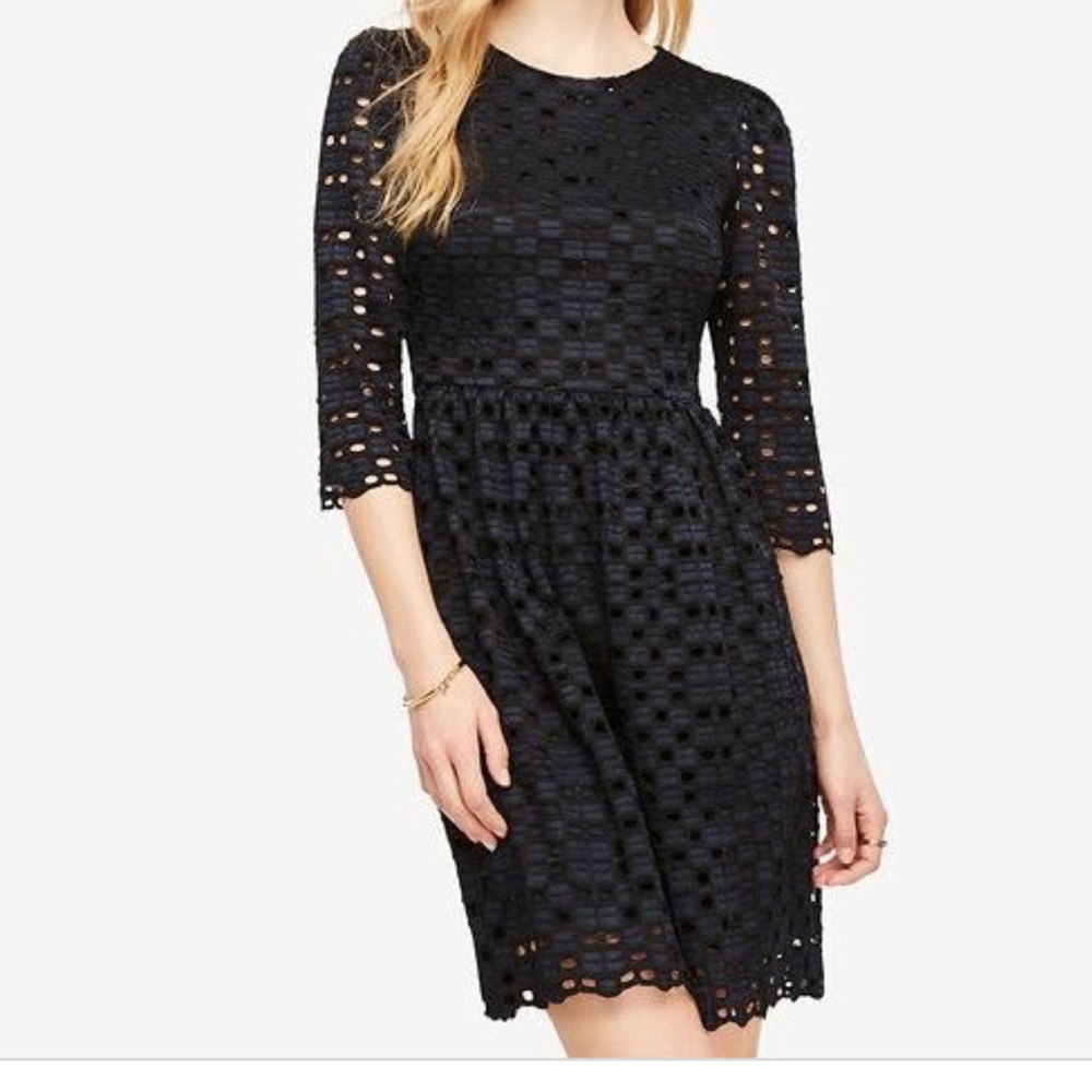 Ann Taylor Petite Geo Lace Flare Dress